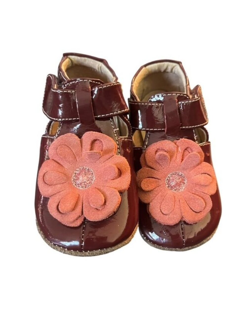 Livie & Luca Burgundy Blossom T Strap Shoes Size 18-24 Months